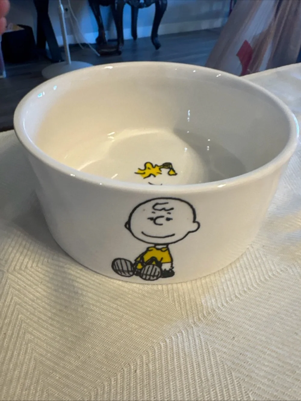 Peanuts Character Ceramic Bowl - White with Multicolor Graphics dog bowl 6”